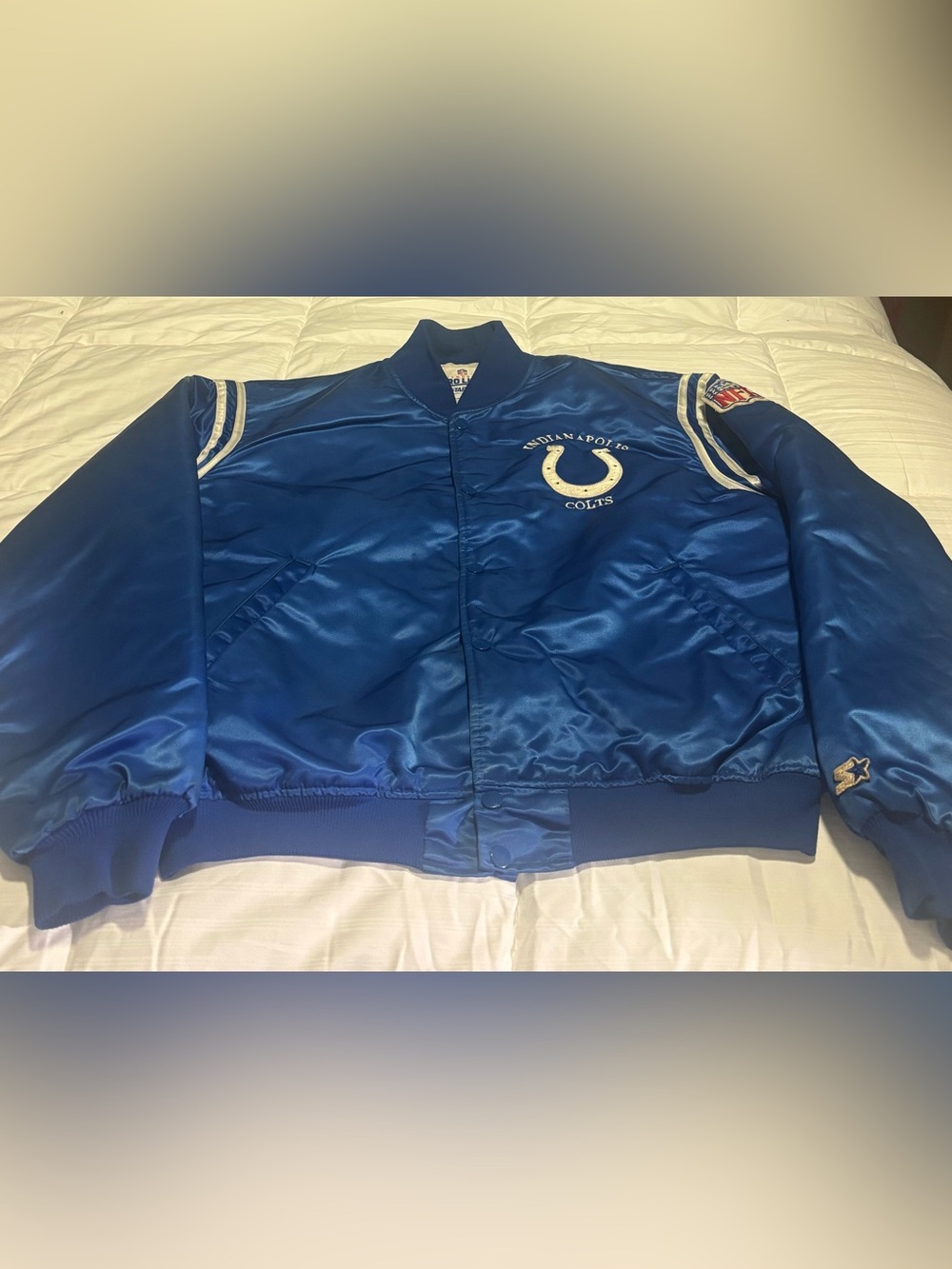 Vintage Starter Pro Line Indianapolis Colts Embroidered Satin Bomber Jacket XL